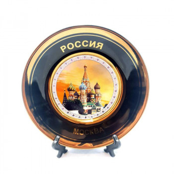 Сувенирная тарелка "Собор Василия Блаженного" с золотой каемкой (15 см)
