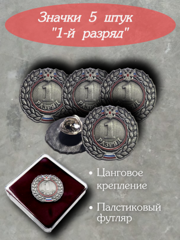 Комплект значков "1й-разряд" в пластиковом футляре, 5 шт.