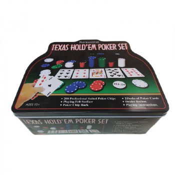 Набор для покера из 200 фишек с номиналом в жестяной коробке (с сукном)