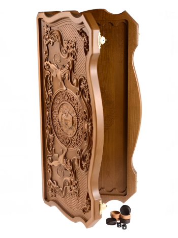 Нарды в фигурном корпусе "Лев" УЦЕНКА из массива бука (59 x 30 x 5 см)