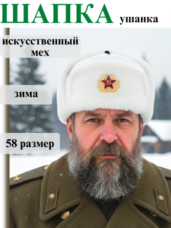 Сувенирная шапка-ушанка белого цвета из искусственного меха (58 размер)
