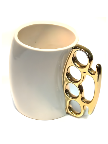 Кружка "Кастет" белого цвета с золотой ручкой (300 мл)