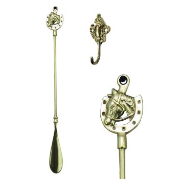 Подарочная ложка для обуви "Подкова" золотая с крючком