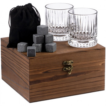 Набор для виски "Rock and Cold" в деревянном футляре (два бокала, 8 камней для виски)