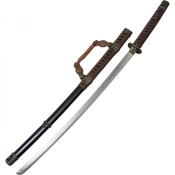 Самурайский меч тати с черными ножнами и коричневой оплеткой