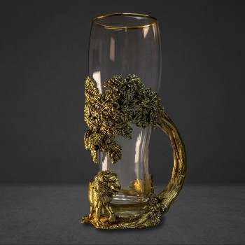 Пивной бокал "Лев с деревом" из стекла и латуни (500 мл)