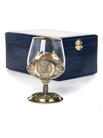 Подарочный бокал  из стекла и латуни "Герб Москвы" (400 мл)