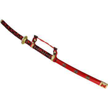 Самурайский меч тачи с ножнами красного цвета с подставкой (100 см)