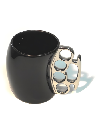 Кружка "Кастет" черного цвета с серебряной ручкой (300 мл)