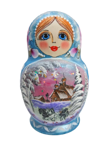 Матрешка деревянная "Зимний пейзаж" (15 мест, 18 см)