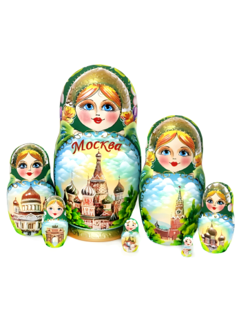Матрешка "Зеленая Москва" (7 мест, 21 см)