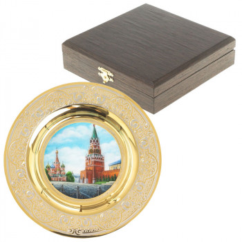 Сувенирная тарелка "Москва, Красная площадь" из латуни с позолотой и эмалью (12 см)