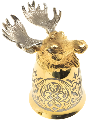 Стопка-перевертыш "Лось" из латуни с позолотой и никелированием (70 мл)