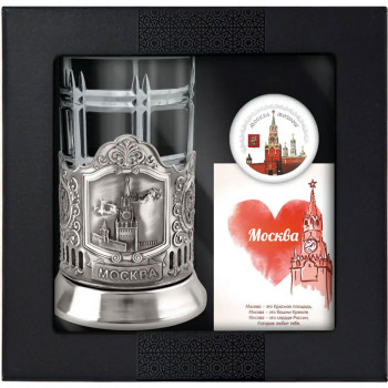 Подстаканник "Спасская башня" со стаканом, значком и открыткой (Кольчугино)