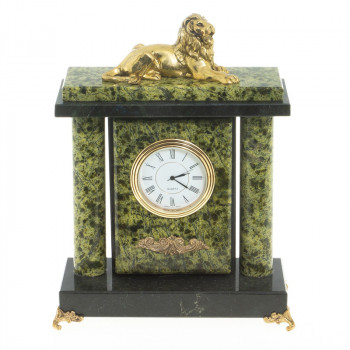 Настольные часы "Львиные" из бронзы и змеевика (21 х 16 х 7 см)