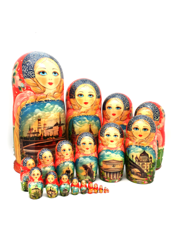 Матрешка "Достопримечательности Москвы" (20 мест, 35 см)
