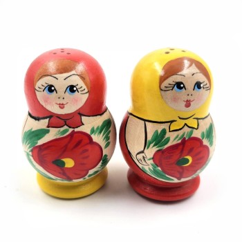 Набор для специй (солонка и перечница) из дерева "Матрешки"