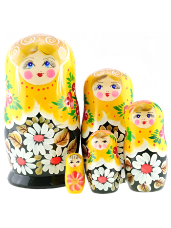 Матрешка деревянная "Желтый платочек" (5 мест, 19 см)