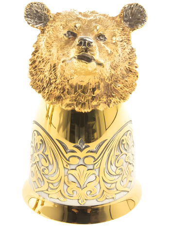 Стопка-перевертыш "Медведь" из латуни с позолотой и никелированием (70 мл)