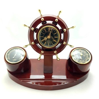 Настольные часы "Штурвал" с барометром и термометром