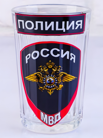 Граненый стакан прозрачный с принтом "Полиция" (объем 270 мл)