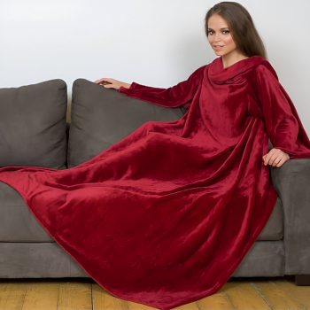 Бордовый теплый плед с рукавами (200 х 150 см) из велсофта