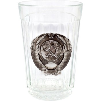 Граненый стакан с алюминиевым гербом СССР (250 мл)
