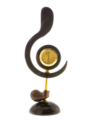 Настольные часы "Скрипичный ключ" из латуни и обсидиана (25 х 9 х 9 см)