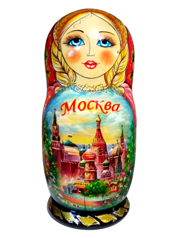 Матрешка деревянная ручная работа "Москва" (15 мест, 33 см)