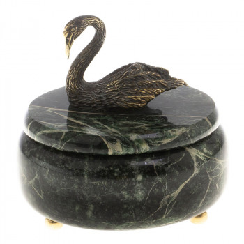 Шкатулка "Лебедь" из бронзы и змеевика (14,5 х 14,5 х 14,5 см)