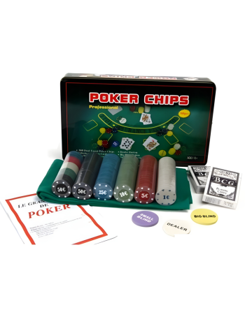 Набор для покера из 300 фишек с номиналом в жестяной коробке (с сукном)