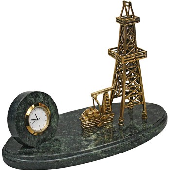 Настольные часы "Нефтяная вышка" из бронзы и змеевика (16 см)