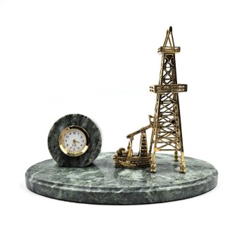 Настольные часы "Нефтяная вышка" из бронзы и змеевика (16 см)