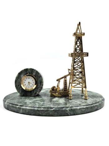 Настольные часы "Нефтяная вышка" из бронзы и змеевика (16 см)