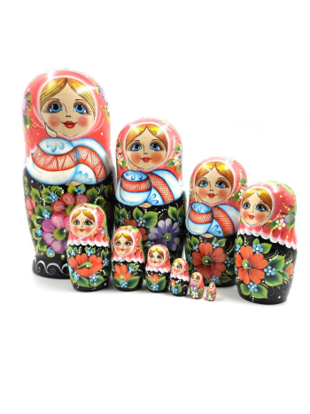Матрешка деревянная "Славянские узоры" (10 мест, 25 см)