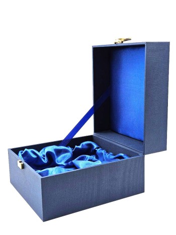 Подарочный синий футляр для подстаканника с ложементом и замком