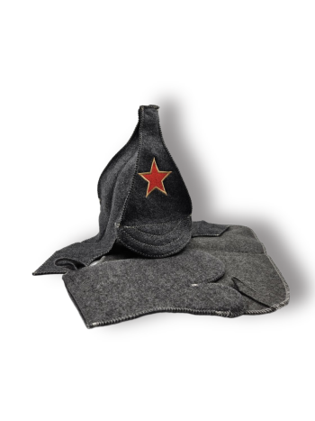Набор для бани "Буденовец" (шапка, коврик, рукавица)