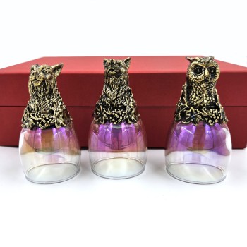 Набор из трех рюмок-перевертышей "Животные" из стекла и бронзы (50 мл)