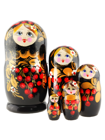 Матрешка деревянная "Красная рябина" (5 мест, 15 см)