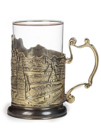 Латунный подстаканник со стаканом в подарочном футляре "Старая Москва" 