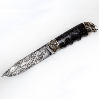 Нож "Хищник" из дамасской стали с рукоятью из композита с кожаными ножнами