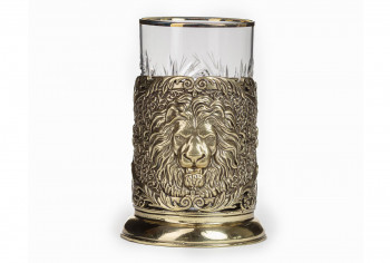 Подстаканник "Лев" из бронзы со стаканом в подарочном футляре