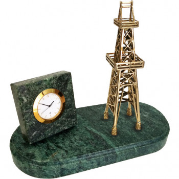 Настольные часы "Нефтяная вышка" из бронзы и змеевика (20 х 16 х 10 см)