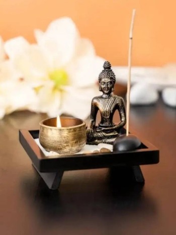 Сад дзен "Будда на черном квадрате" (размер 12,5 х 12,5 х 3,5 см)