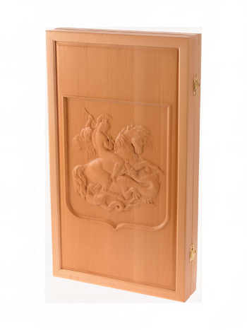 Нарды "Георгий Победоносец" с шашками из массива бука (50 x 29 x 6 см, объемный рисунок)