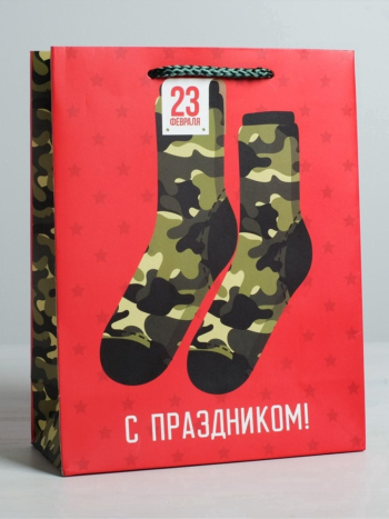 Подарочный пакет "С праздником 23 февраля" (23 х 18 х 10 см)