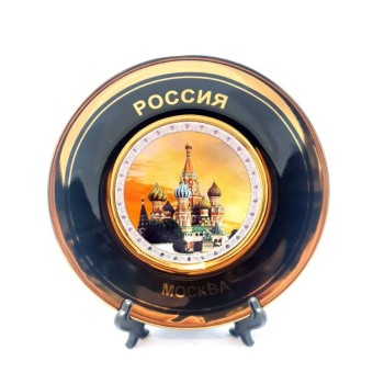Сувенирная тарелка "Собор Василия Блаженного" с золотой каемкой (15 см) уценка