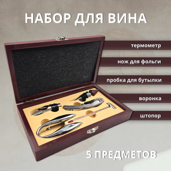 Набор аксессуаров для вина в деревянном футляре (5 предметов)