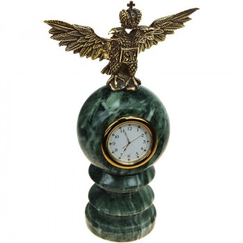 Настольные часы "Российский орел" из бронзы и змеевика (25 см)