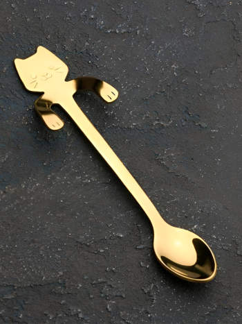Чайная ложка позолоченная  "Котик с лапками" (нержавеющая сталь)